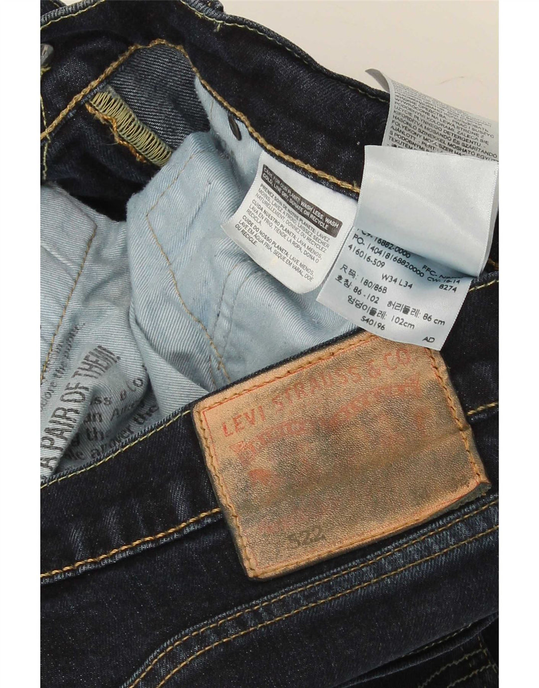 Мужские джинсы Levi's Slim 522 W34 L34 Темно-синие, хлопок