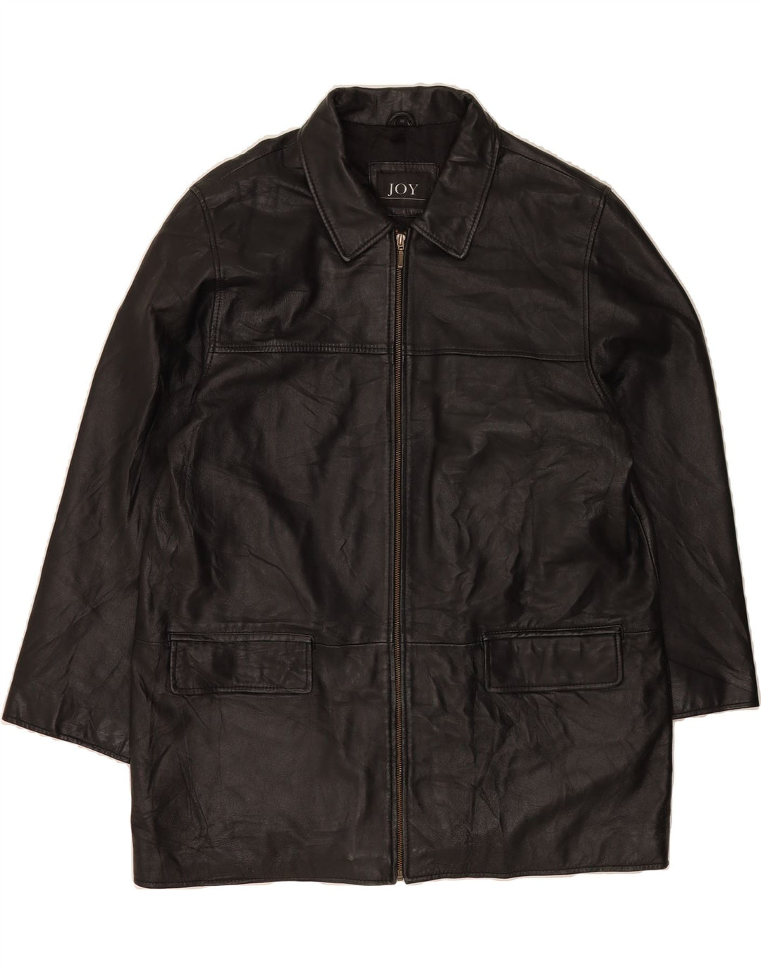 JOY Mens Leather Coat UK 46 3XL Black Leather Vintage Joy and Second-Hand Joy from Messina Hembry 