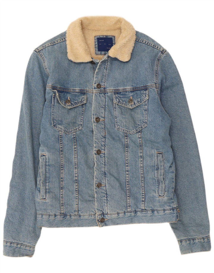 Мужская джинсовая куртка из шерпа Zara UK 40, большая синяя хлопковая ткань
