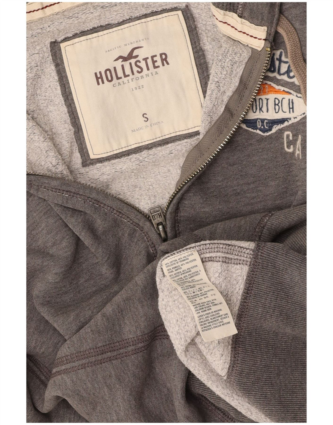 HOLLISTER Женский свитер с капюшоном на молнии с графическим рисунком UK 10, маленький серый хлопок