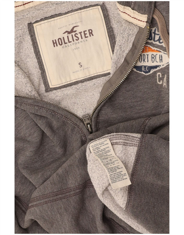 HOLLISTER Женский свитер с капюшоном на молнии с графическим рисунком UK 10, маленький серый хлопок