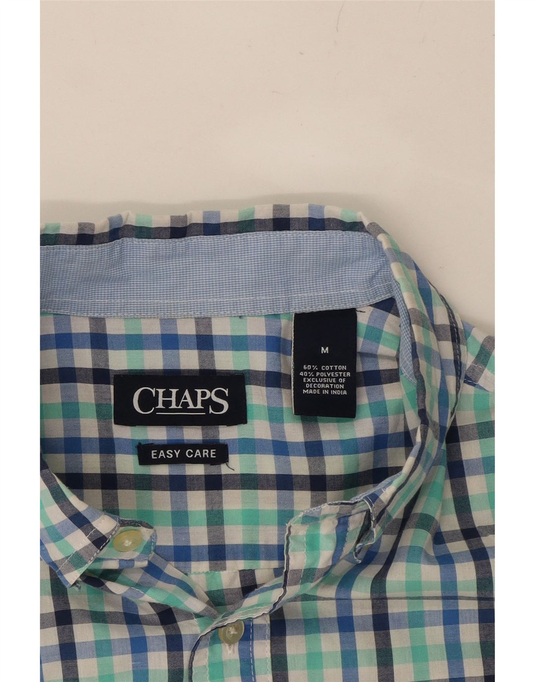 CHAPS Mens Easy Care Short Sleeve Shirt Medium Blue Check Cotton Vintage Chaps and Second-Hand Chaps from Messina Hembry 