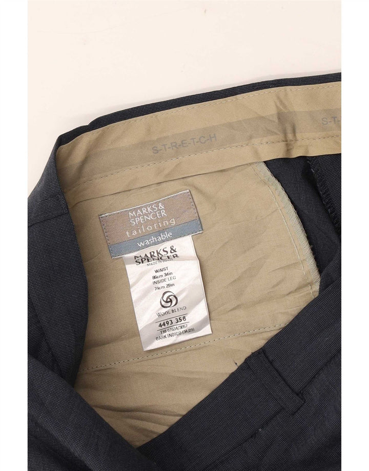 Мужские прямые костюмные брюки Marks & Spencer W34 L29 темно-синие из полиэстера