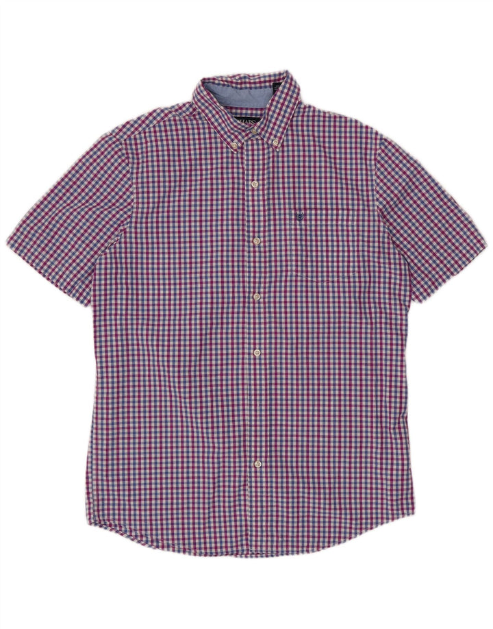 CHAPS Мужская рубашка с коротким рукавом Easy Care среднего синего цвета в мелкую клетку, хлопок