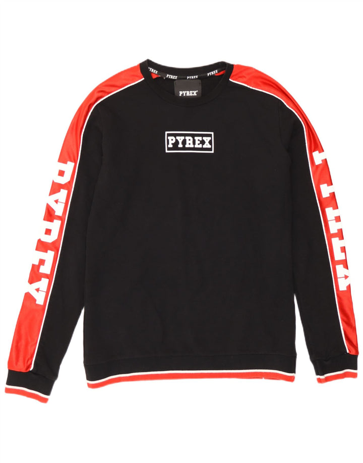 Мужской свитшот с рисунком Pyrex, джемпер, средний черный, хлопок с цветными блоками
