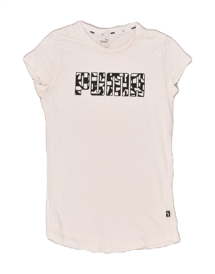 PUMA Womens Graphic T-Shirt Top UK 6 XS White | Vintage Puma | Thrift | Second-Hand Puma | Used Clothing | Messina Hembry 