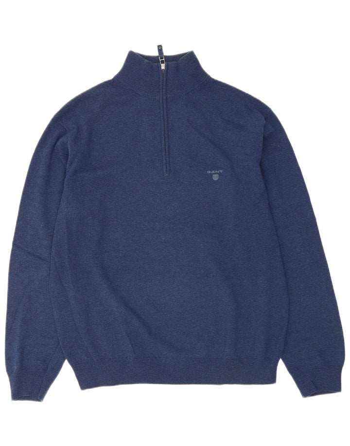 Мужской джемпер с воротником на молнии Gant XL, темно-синий из овечьей шерсти