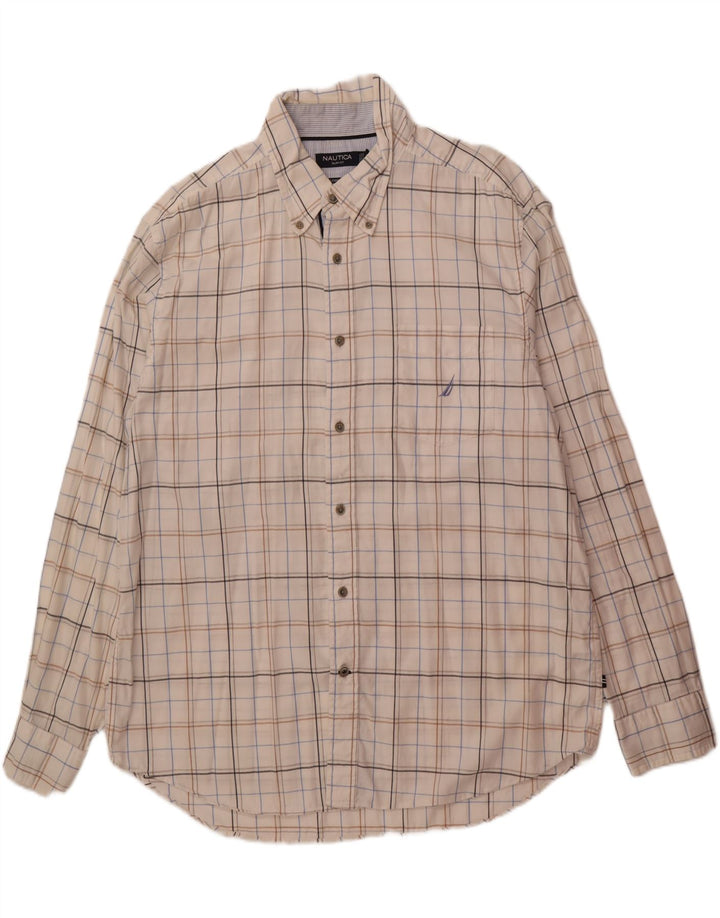 NAUTICA Mens Slim Fit Shirt XL White Check Cotton
