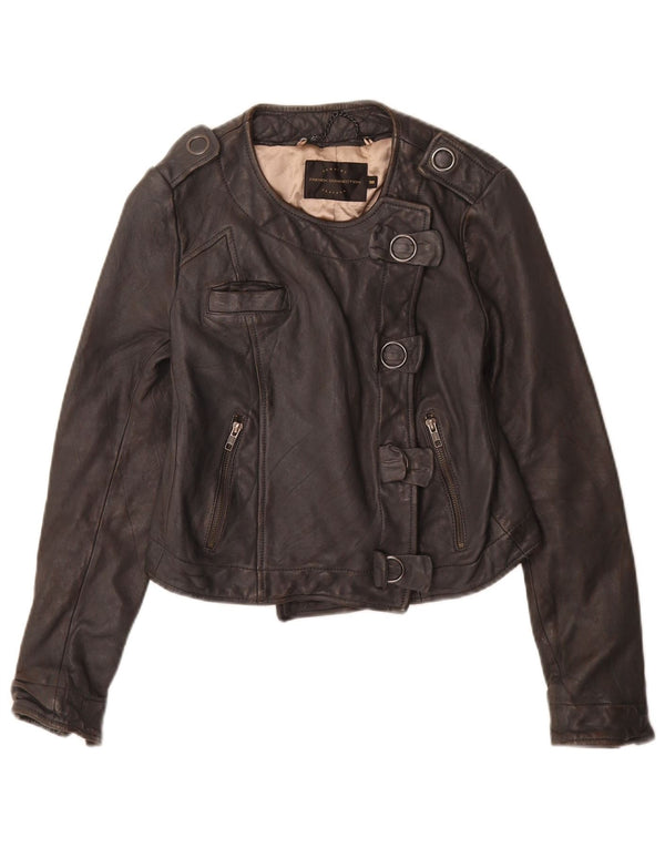 Женская укороченная куртка в стиле милитари French Connection UK 10, маленькая, черная кожаная