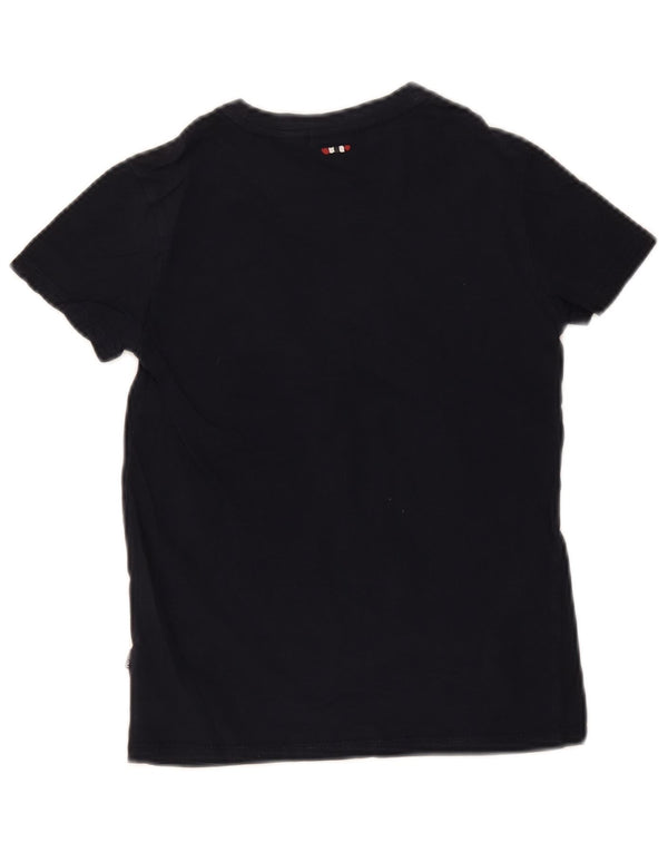 Napapijri Boys Geographic Graphic T-Shirt Top 9-10 Years Navy Blue Cotton