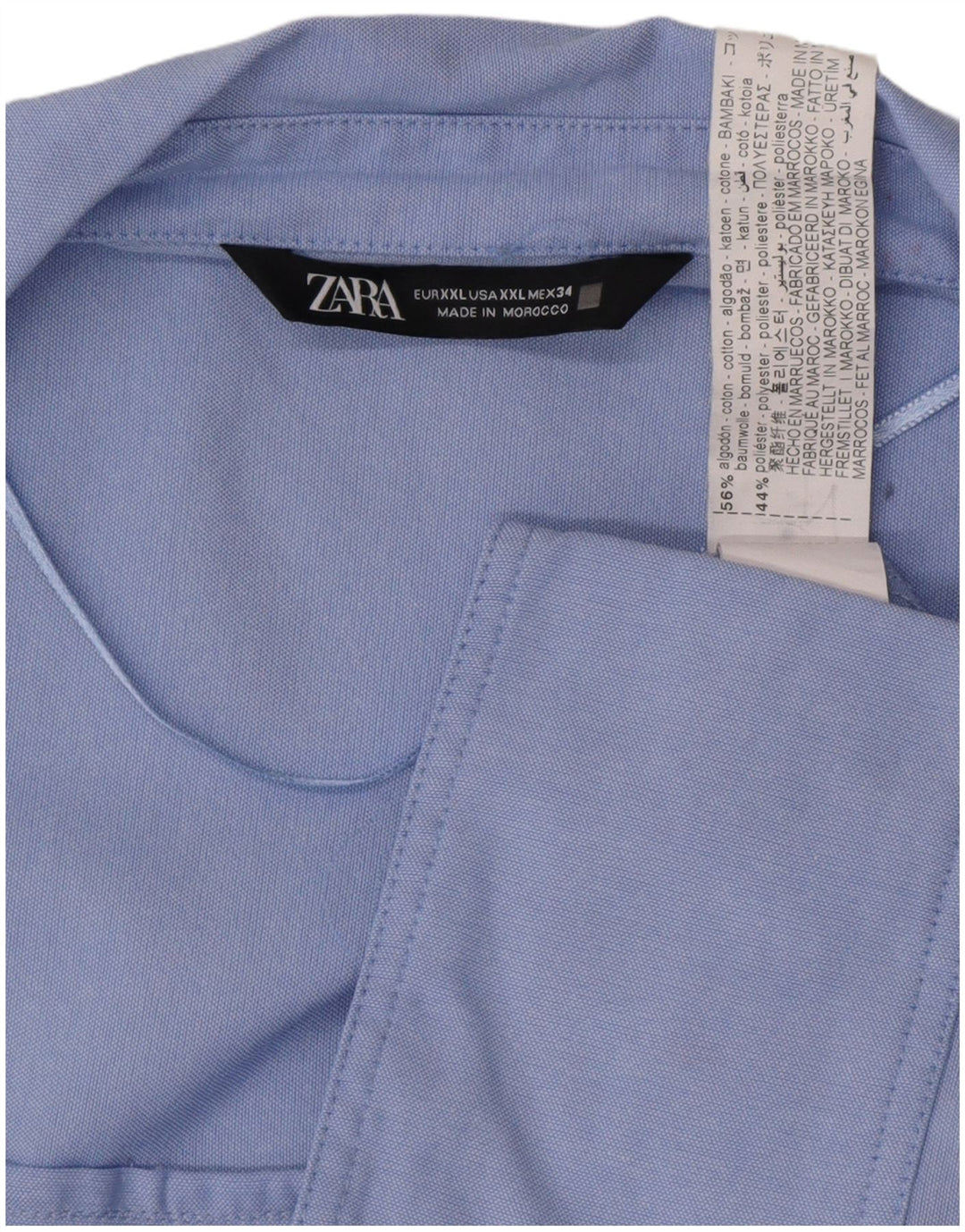 Женская рубашка Zara UK 20 2XL, синяя, хлопковая, классическая
