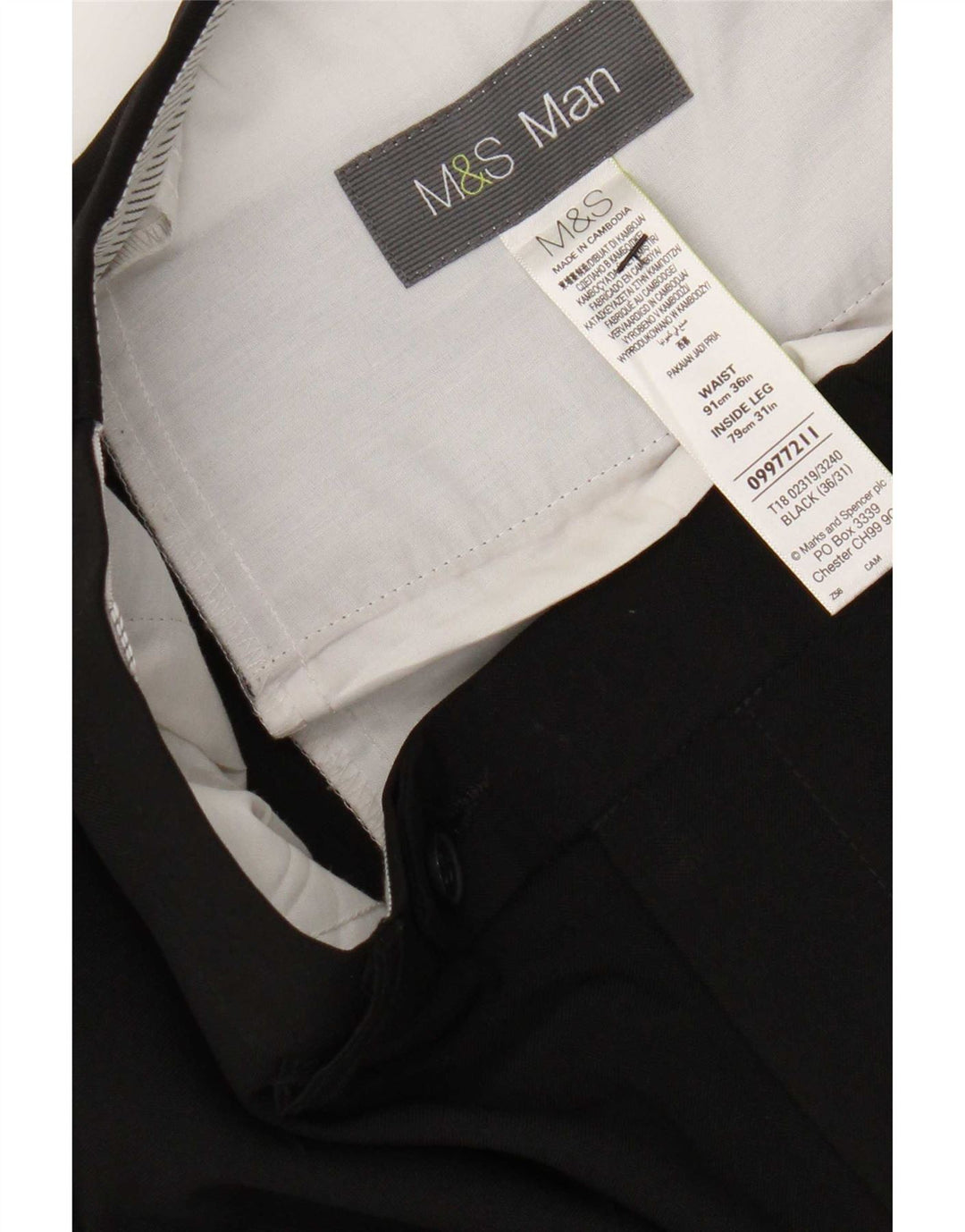 Мужские прямые костюмные брюки Marks & Spencer W36 L31, черный полиэстер