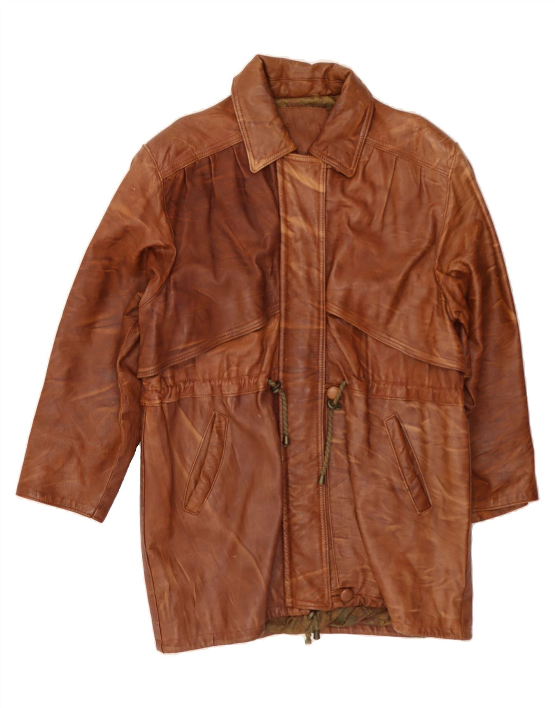 VINTAGE Womens Leather Coat UK 16 Large Brown Vintage Vintage and Second-Hand Vintage from Messina Hembry 