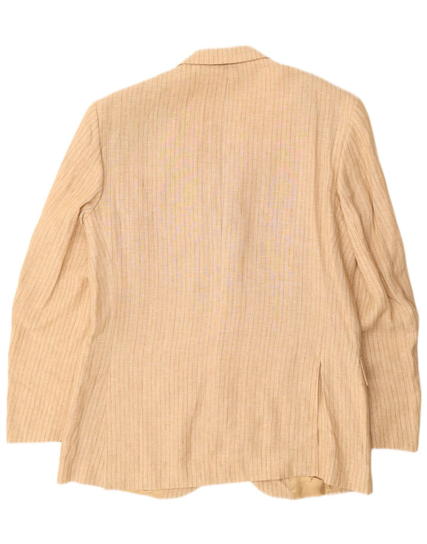 Винтажный мужской пиджак на 3 пуговицах IT 52 XL, бежевый льняной в тонкую полоску