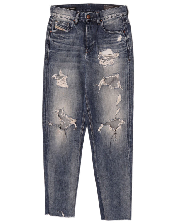 Diesel Womens Kampione Distressed Relaxed Fit Tapered Jeans W25 L26 Blue