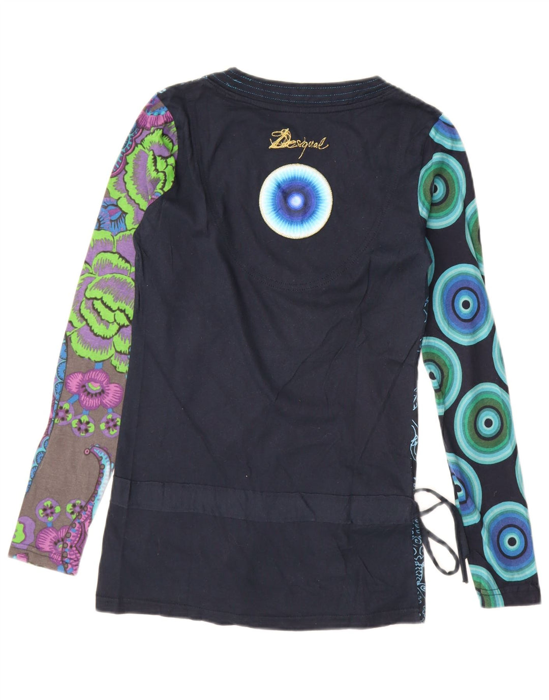 Женский топ с рисунком Desigual с длинным рукавом UK 10, маленький, темно-синий