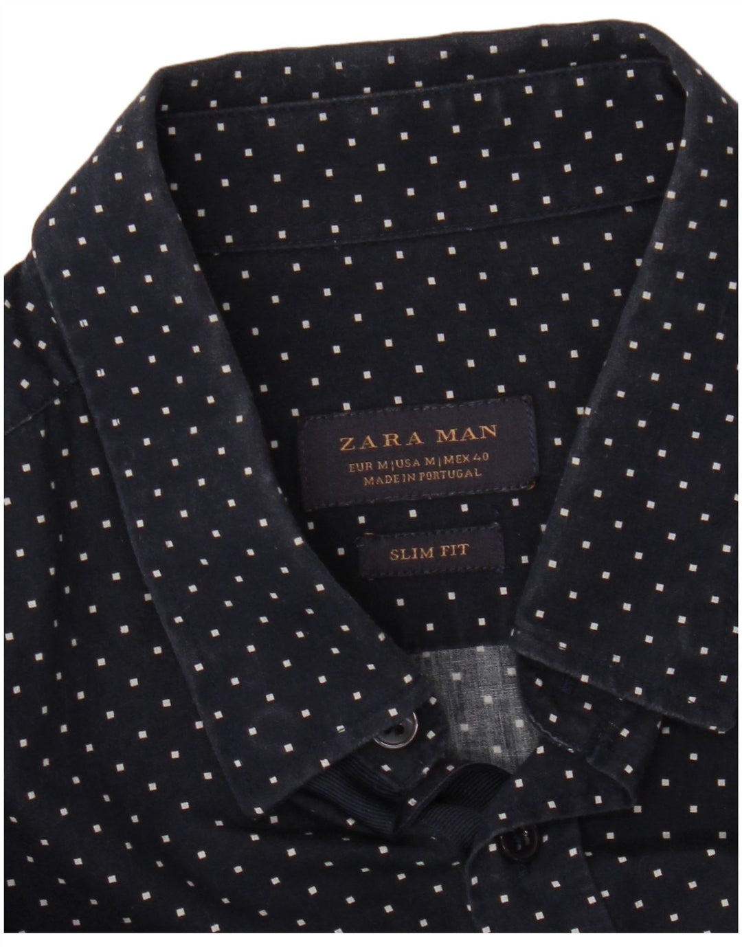 Мужская рубашка узкого кроя ZARA среднего размера, темно-синяя, с геометрическим рисунком