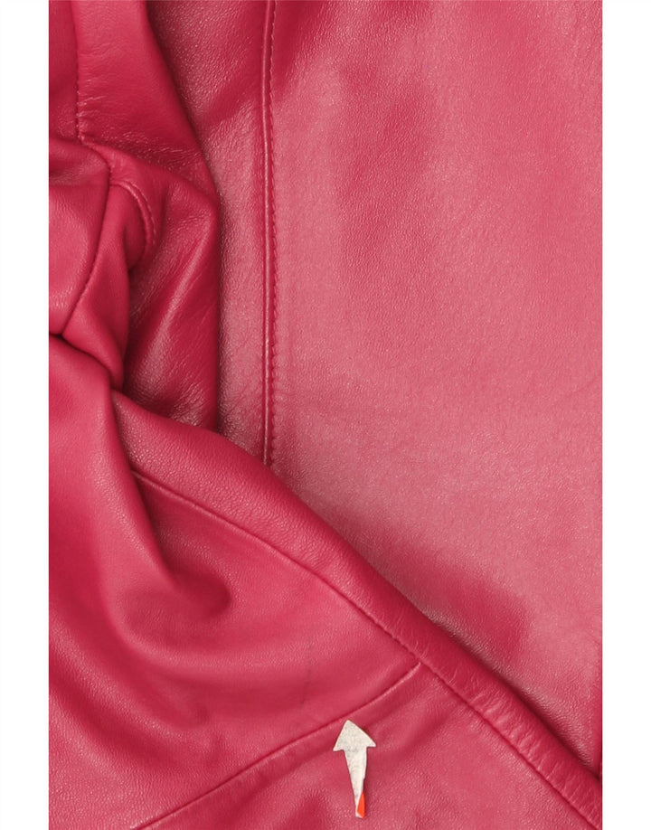 Винтажный женский кожаный пиджак на 3 пуговицах EU 38, кожа среднего розового цвета