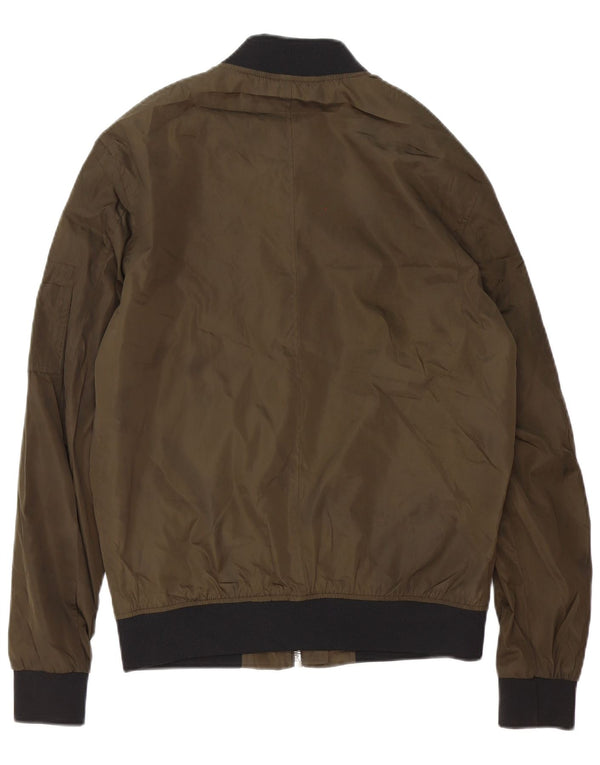 Zara Mens Bomber Jacket UK 38 Medium Green Polyester