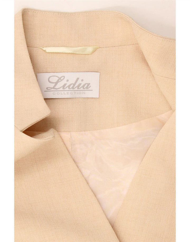 VINTAGE Womens Short Sleeve Cardigan Top UK 14 Medium Beige Polyester