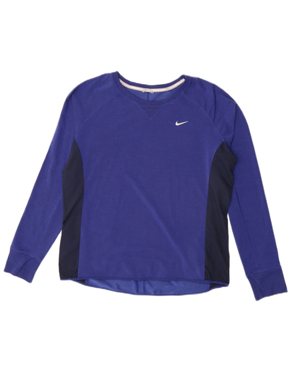 Женские кроссовки Nike Dri Fit с длинным рукавом UK 16, большой синий лиоцелл с цветными блоками