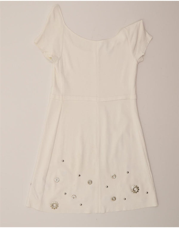 Женское платье с открытыми плечами Blumarine UK 10, маленькое белое вискоза