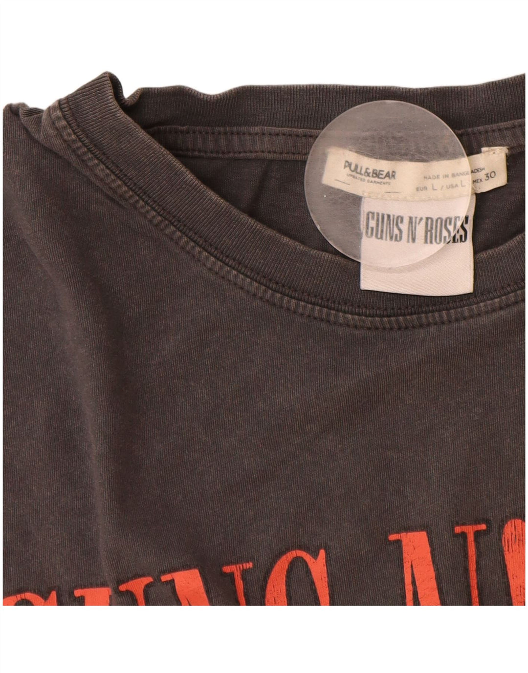 Мужская футболка с рисунком Guns & Roses Pull & Bear, большой серый хлопковый топ