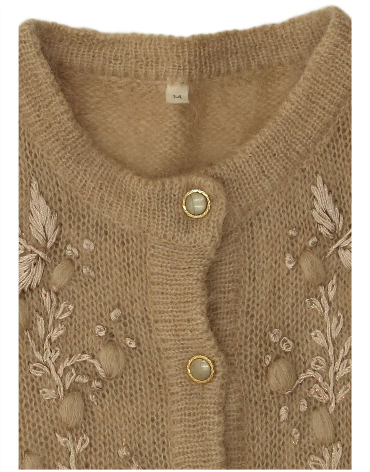 ВИНТАЖНЫЙ женский кардиган-свитер UK 12, средний бежевый с цветочным принтом