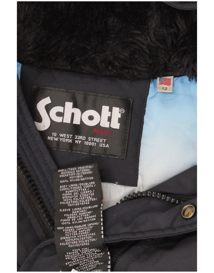 SCHOTT Женское стеганое пальто с капюшоном, США 12, большой черный полиэстер