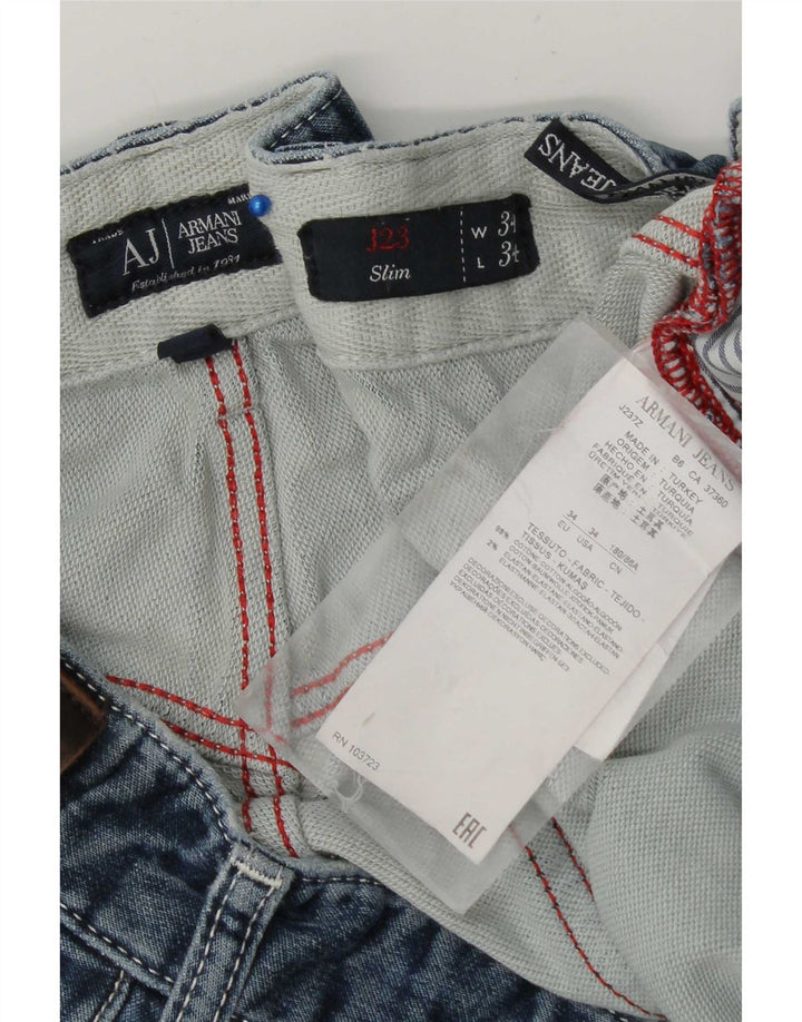 Мужские потертые узкие джинсы Armani W34 L34 синие, хлопок