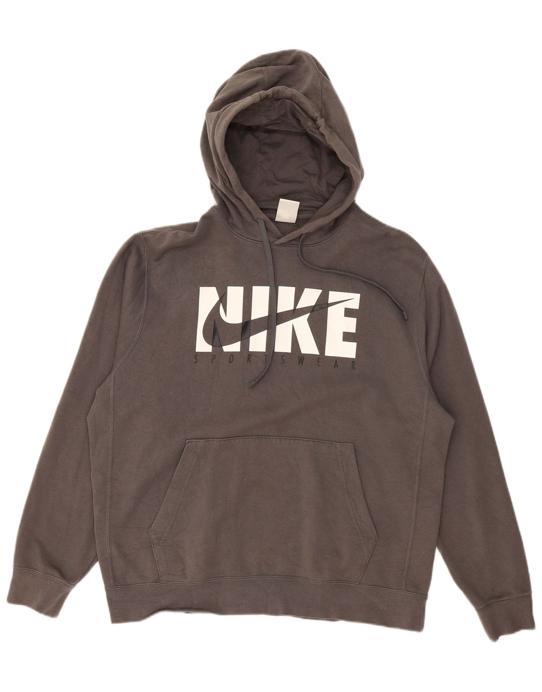 NIKE Mens Graphic Hoodie Jumper Large Grey Cotton