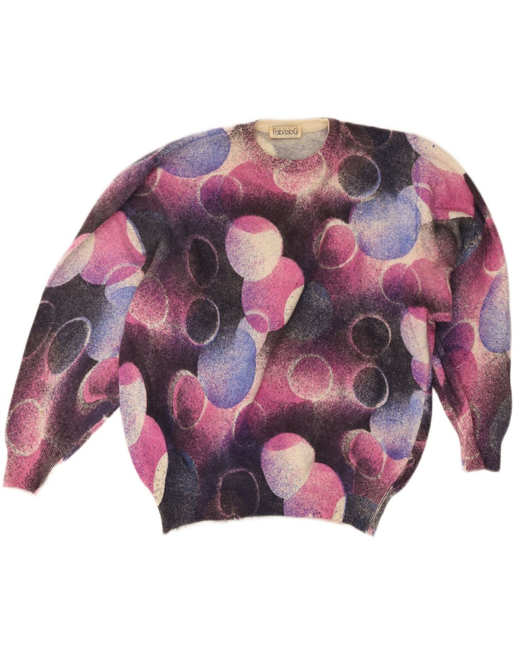 Винтажный женский джемпер с круглым вырезом, Великобритания, 16, большая разноцветная ангора