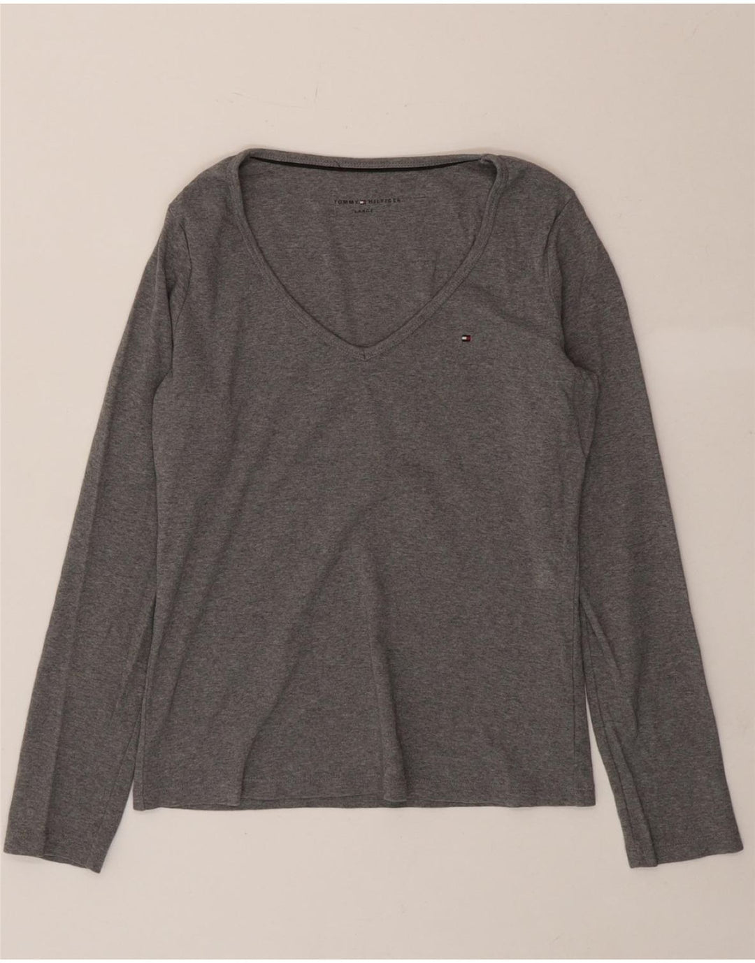 TOMMY HILFIGER Womens Top Long Sleeve UK 14 Large Grey Cotton Vintage Tommy Hilfiger and Second-Hand Tommy Hilfiger from Messina Hembry 