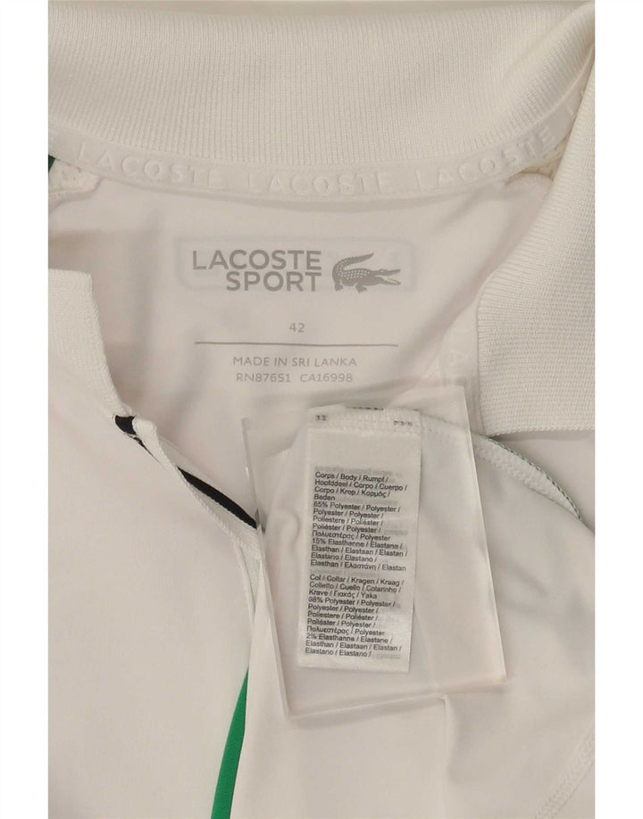 Женская рубашка-поло Lacoste, размер 42, большая белая полиэстер с цветными блоками