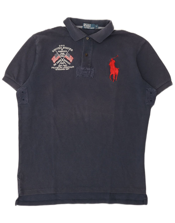 Polo Ralph Lauren Mens Graphic Rugby Shirt Large Navy Blue Cotton