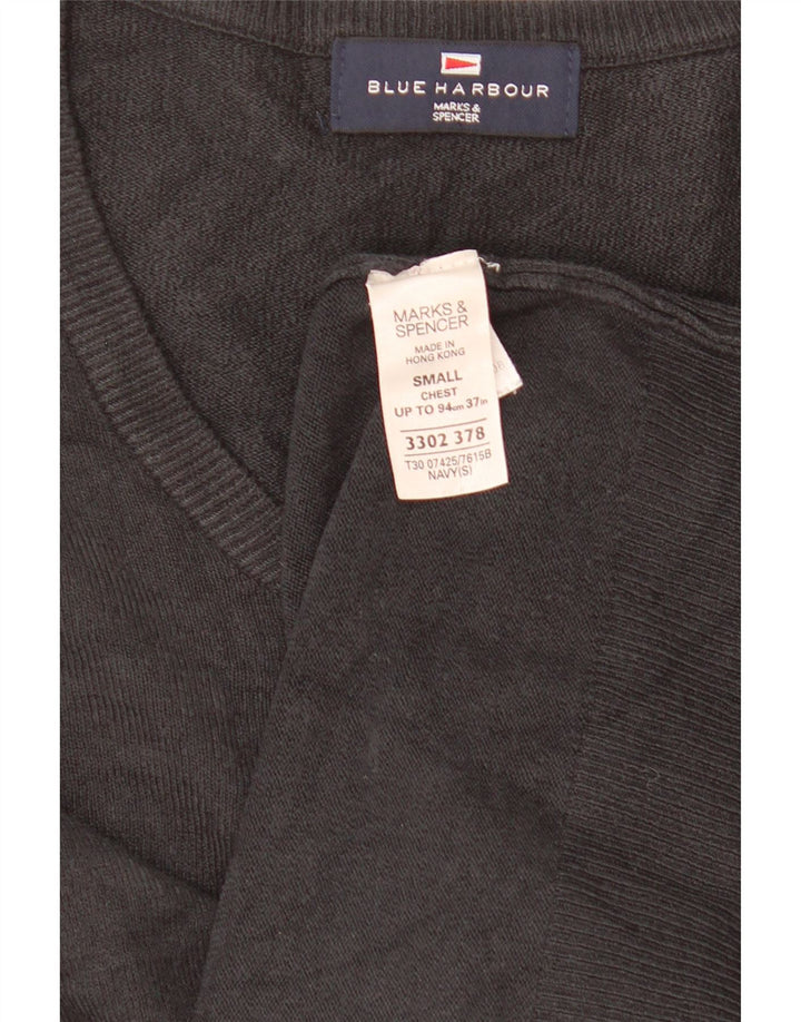 Мужской джемпер с v-образным вырезом Marks & Spencer Blue Harbour, маленький серый акрил