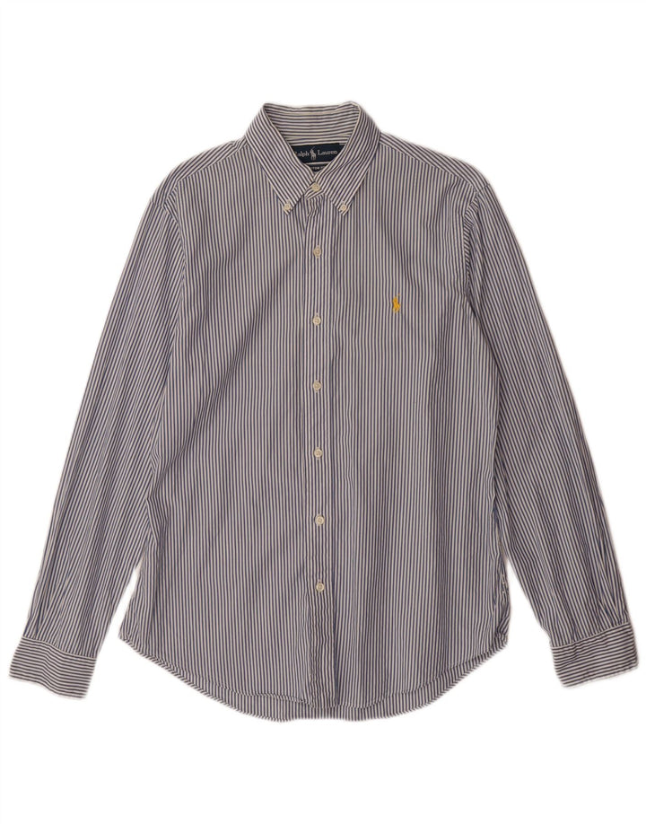 RALPH LAUREN Мужская рубашка на заказ из хлопка в синюю полоску среднего размера