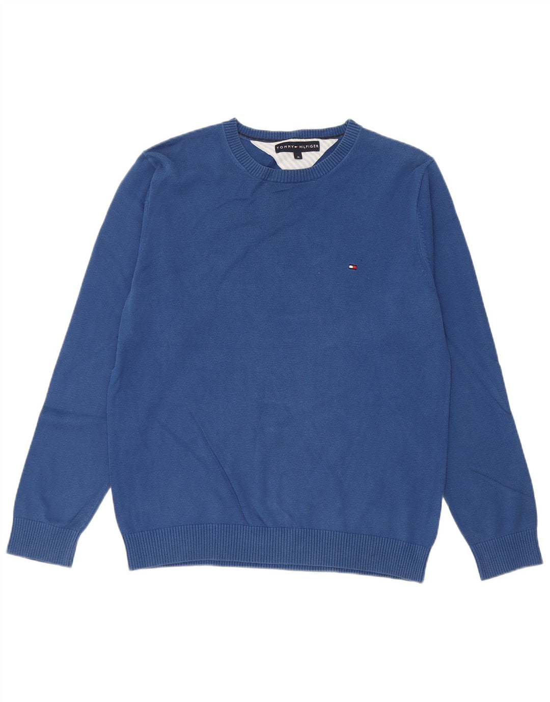 Tommy Hilfiger Мужской джемпер стандартного кроя с круглым вырезом, хлопковый свитер среднего синего цвета