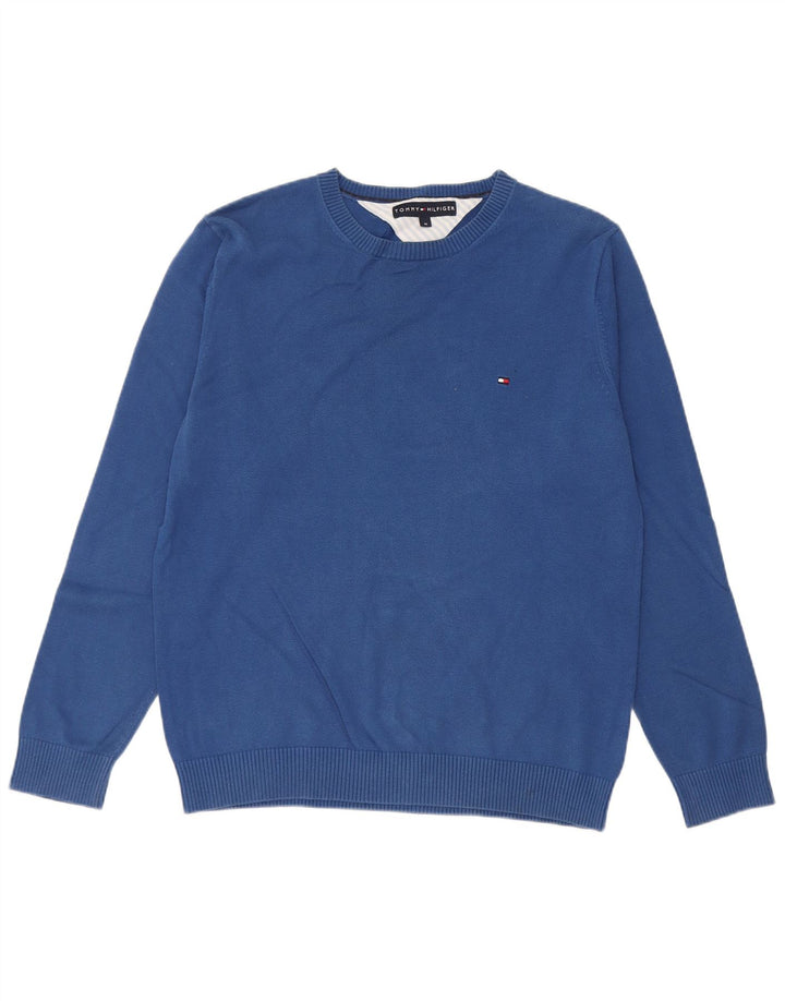 Tommy Hilfiger Мужской джемпер стандартного кроя с круглым вырезом, хлопковый свитер среднего синего цвета
