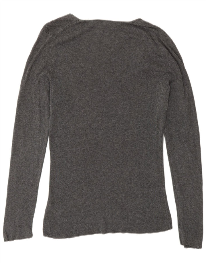 Женский джемпер с v-образным вырезом JIGSAW UK 12, хлопковый средний серый цвет