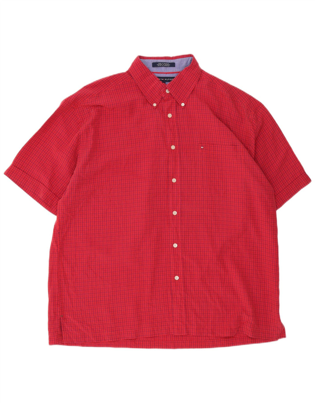 Рубашка для мужчин Tommy Hilfiger с коротким рукавом XL, красная в клетку, из вискозы