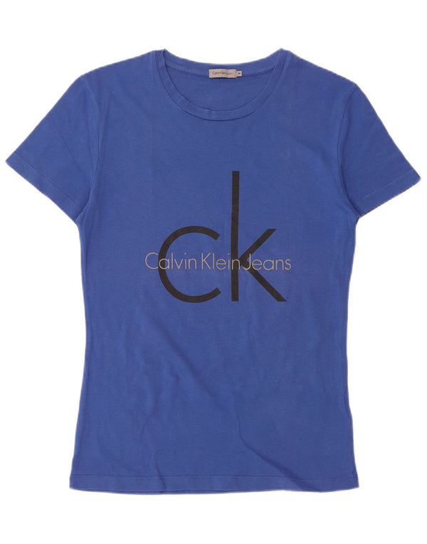 CALVIN KLEIN JEANS Женская футболка с рисунком Top UK 12 Средний синий хлопок