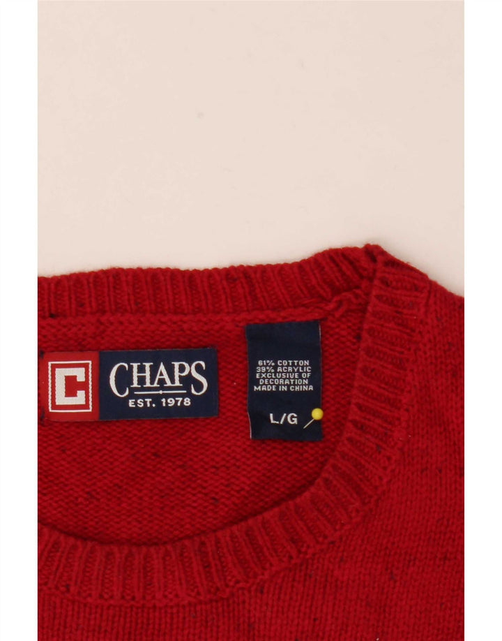 Мужской джемпер с круглым вырезом Chaps, большой хлопковый свитер красного цвета с крапинками