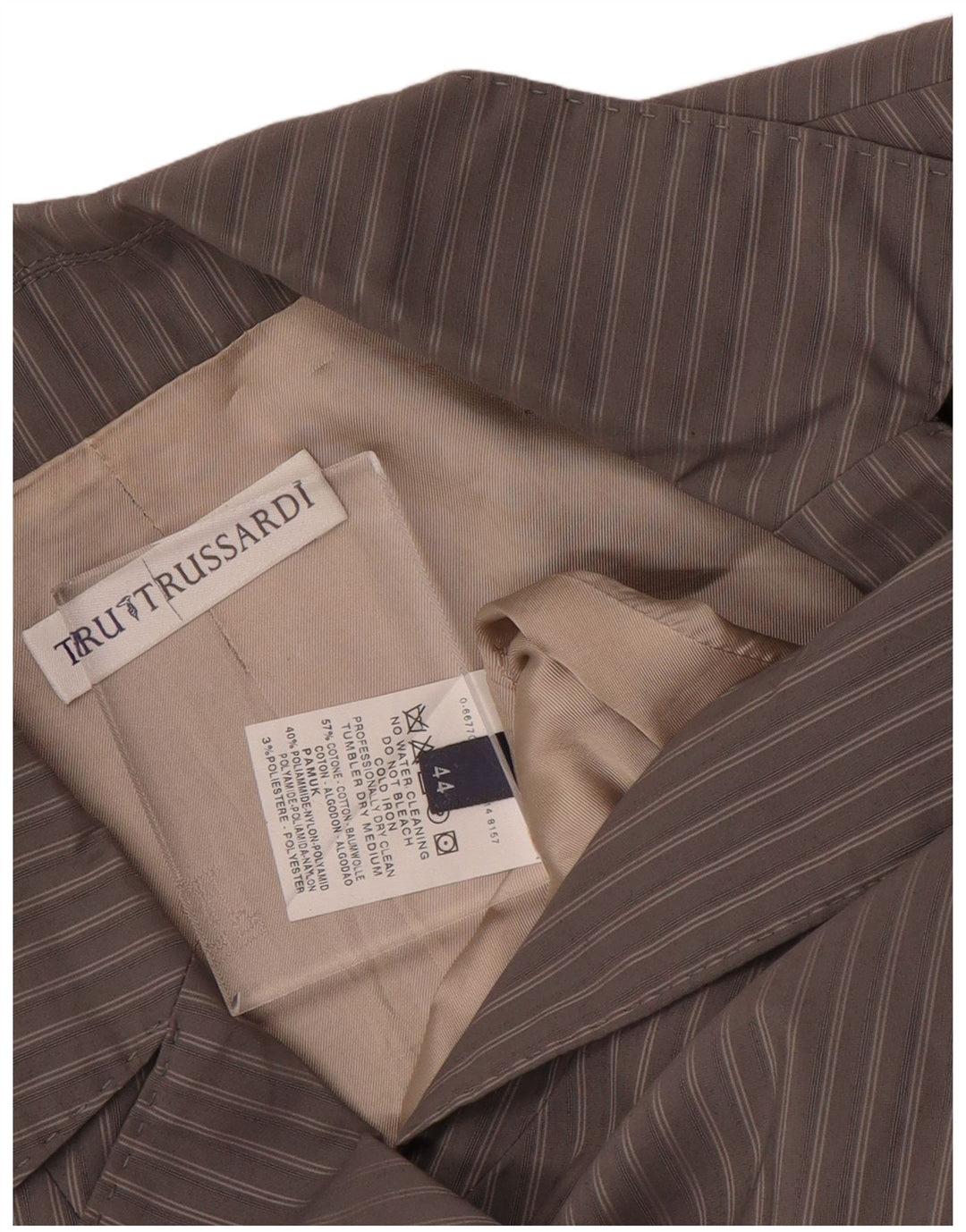 TRUSSARDI Женский пиджак на 2 пуговицах IT 44 Средне-серый хлопок в тонкую полоску