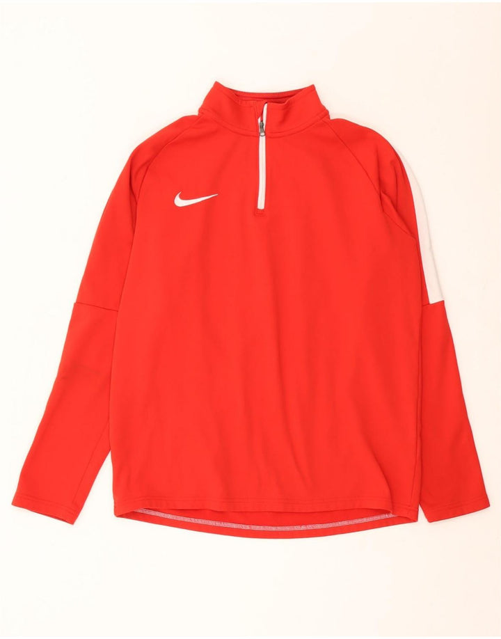 Мужской топ Nike Dri Fit с воротником на молнии и длинными рукавами, средний красный, полиэстер с цветными блоками