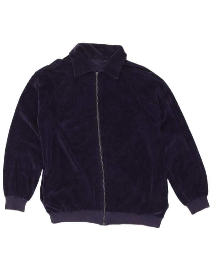 ВИНТАЖНЫЙ женский спортивный костюм, верхняя куртка UK 16, большой темно-синий хлопок