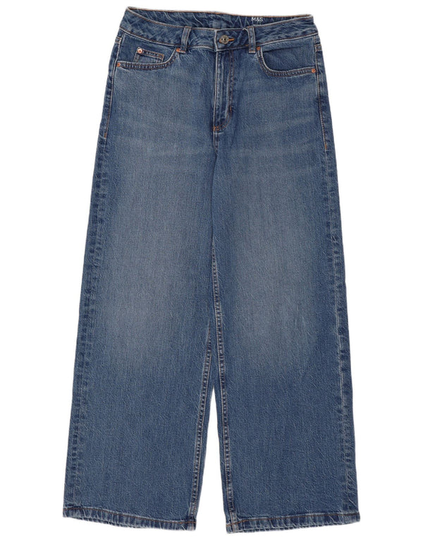 Marks & Spencer Womens High Rise Wide Leg Jeans UK 10 Small W27 L28 Blue