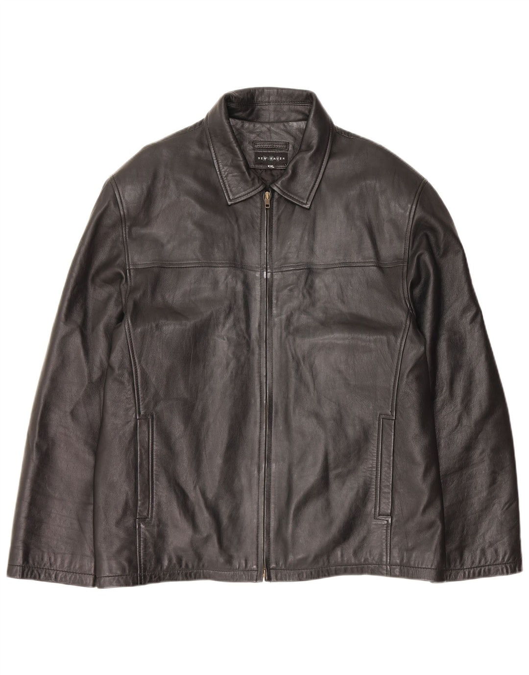 Винтажная мужская кожаная куртка UK 44 2XL черная кожа