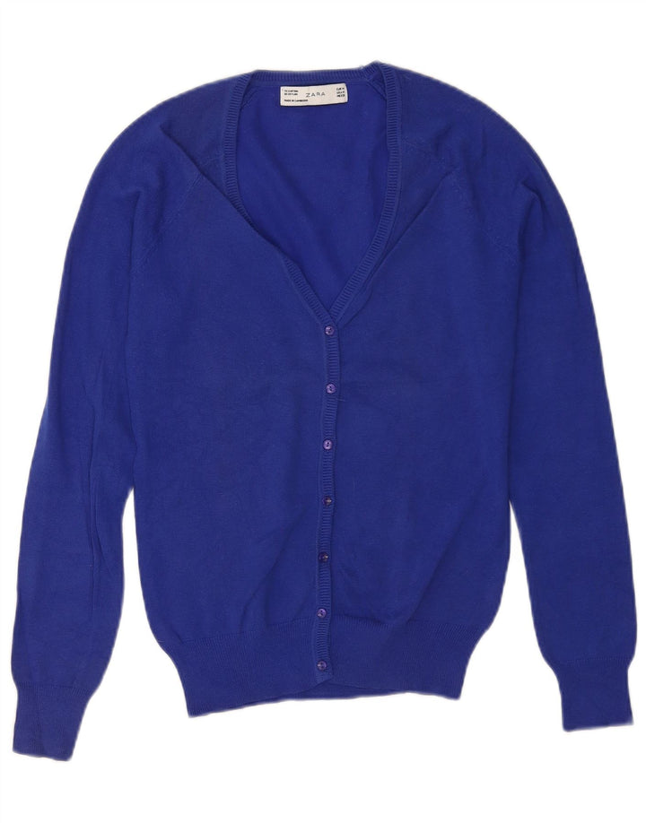 Женский кардиган Zara UK 12, хлопковый средний синий цвет
