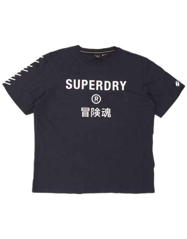 SUPERDRY Мужская футболка с рисунком Top XL Темно-синий хлопок